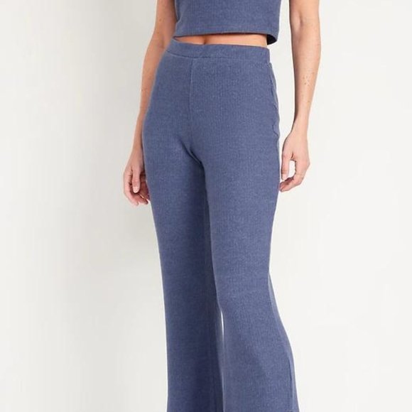 Old Navy High-Waisted Rib-Knit Split Flare Lounge Pants for Women New - Picture 2 of 11